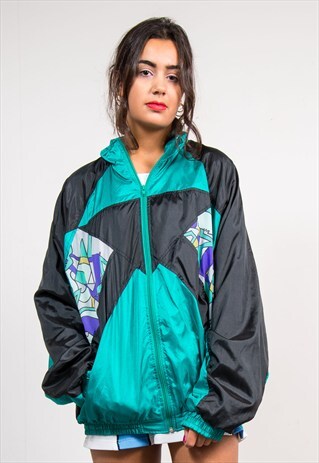 VINTAGE 90'S COLOURBLOCK PATTERNED TRACKSUIT SHELL JACKET
