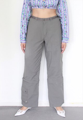 Y2K GREY STONE HIGH WAIST CARGO TROUSERS