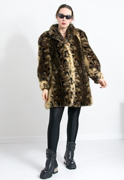 Vintage 80s faux fur coat in leaopard pattern REVIVAL
