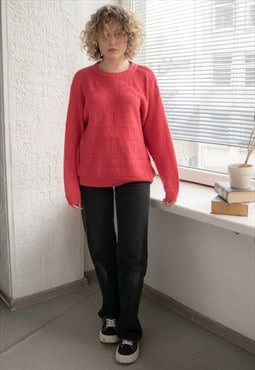 Vintage 80's Pink/Red Knitted Cotton Jumper