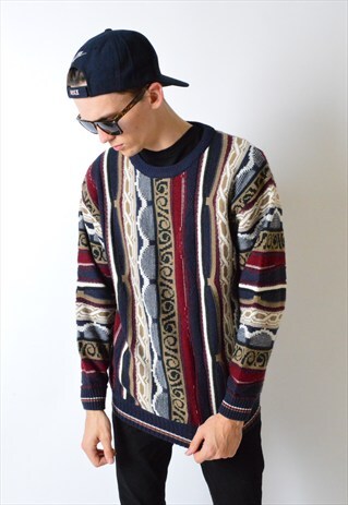VINTAGE 90S COLOURFUL ABSTRACT KNIT JUMPER