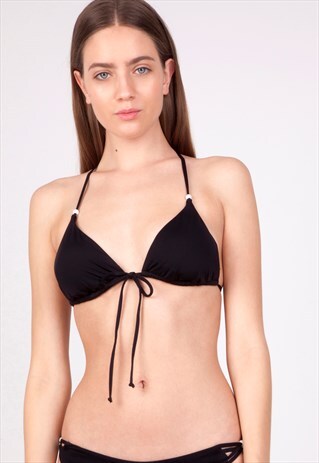 BLACK TRIANGLE BIKINI TOP WITH PEARLS