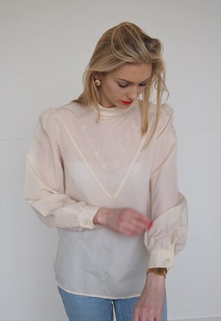 HIGH NECK EMBROIDERED BLOUSE
