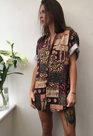 PATTERNED ABSTRACT OVERSIZED VINTAGE UNISEX FESTIVAL SHIRT