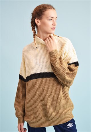 90'S RETRO SLOUCHY KNIT NEUTRAL OVERSIZED ROLL NECK JUMPER