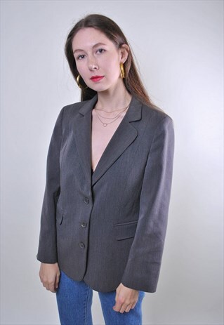 VINTAGE MINIMALIST WOMEN EVENING GREY SUIT FORMAL BLAZER