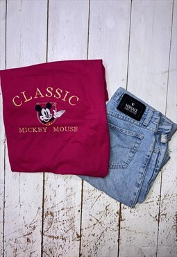 vintage pink embroidered mickey mouse disney tshirt 