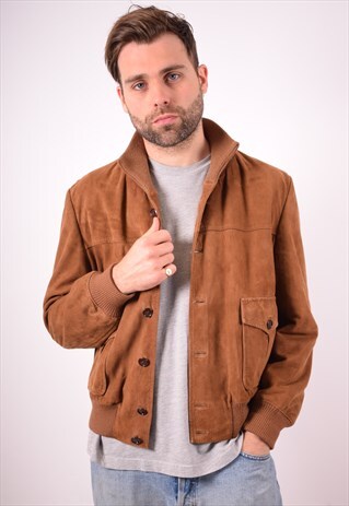 MENS VINTAGE SUEDE BOMBER JACKET LARGE BROWN 90S