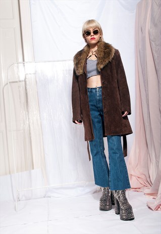 VINTAGE PENNY LANE COAT 90S LEATHER JACKET W FAUX FUR COLLAR