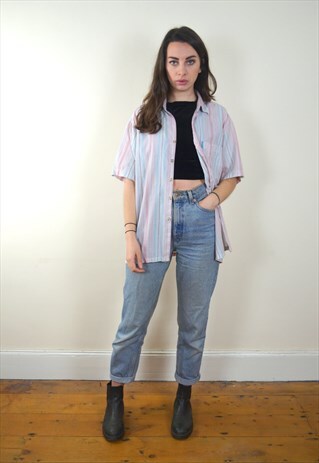 1990S VINTAGE PASTEL STRIPED SHORT SLEEVE SHIRT