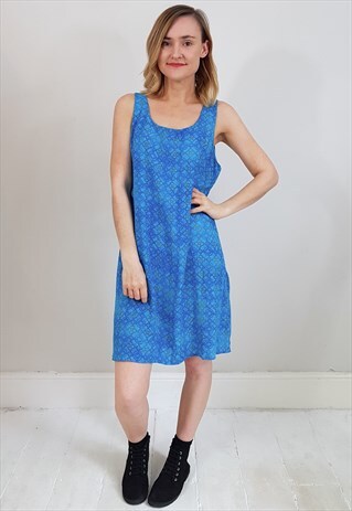 VINTAGE 90'S MEDIUM BLUE PATTERNED MINI SHIFT DRESS