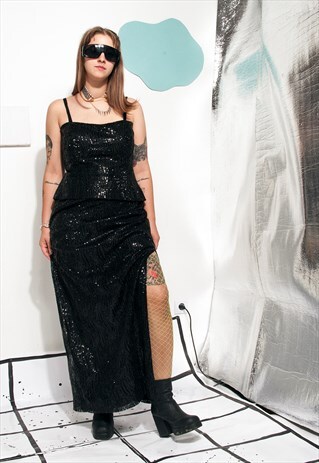 VINTAGE RALPH LAUREN SEQUIN DRESS 90S BLACK EVENING DRESS