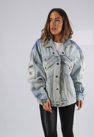VINTAGE DENIM JACKET OVERSIZED FITTED UK 16 - 18 XL (HP1Q)