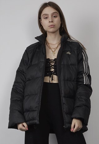 VINTAGE 90'S ADIDAS CLASSIC STRIPE BLACK PUFFER JACKET