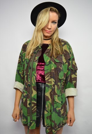 VINTAGE 90S ARMY GREEN CAMO MILITARY JACKET PUNK ROCKER