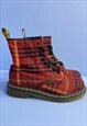 DR. MARTEN TYREE BOOTS RED TARTAN PLAID CHECK ANKLE