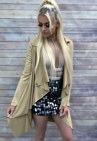 FAUX SUEDE WATERFALL DUSTER OPEN COAT