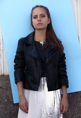 BLACK BIKER JACKET WITH BEADS