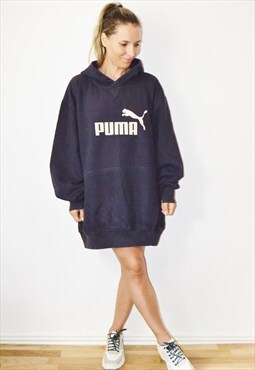 Vintage 90s PUMA Spell Out Logo Navy Blue Sweatshirt Hoodie