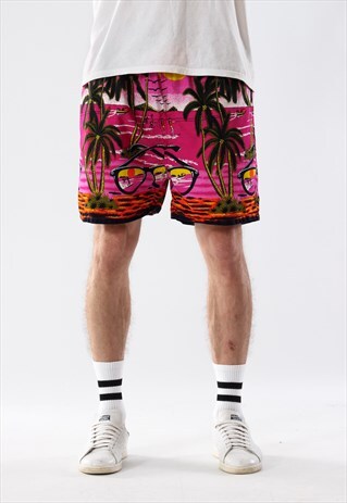 VINTAGE HAWAIIAN 90S PURPLE ALOHA ISLANDS PRINTED SWIM BEACH