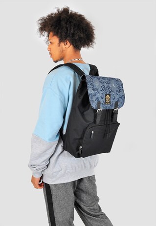 ORNATE DENIM PANEL LAPTOP BACKPACK