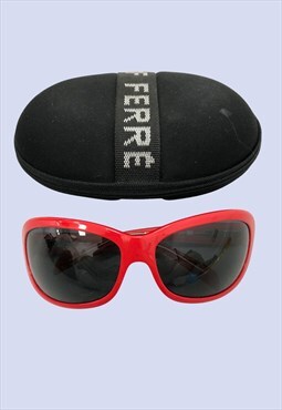 GF Ferre Red Plastic Round Oversized Retro Sunglasses