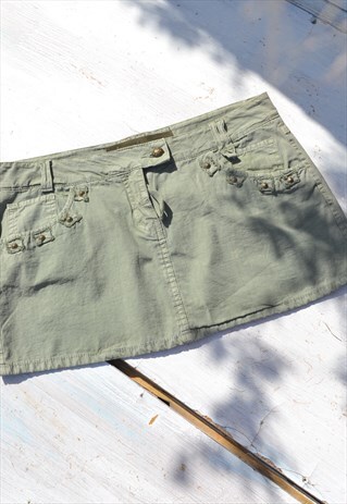 Deadstock y2k khaki green mini skirt with metallic details