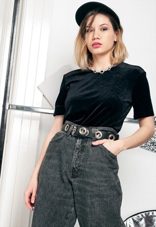VELVET TOP - 90S VINTAGE BLACK TEE