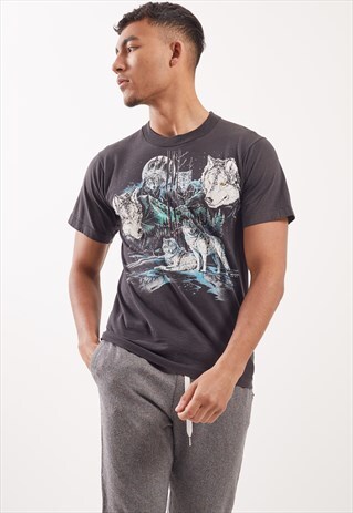VINTAGE WOLVES GRAPHIC PRINT T-SHIRT