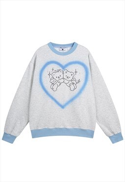 Couples sweatshirt teddy bear print thin tshirt graffiti top