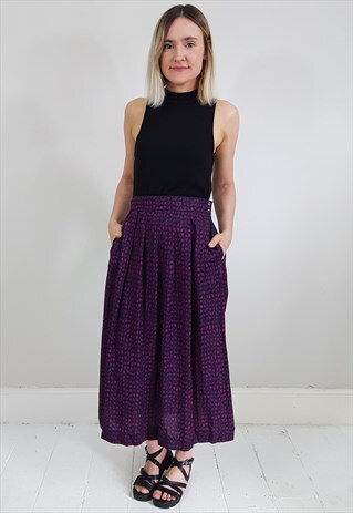 VINTAGE 90'S PINK AND BLUE SQUARE PRINT MIDI SKIRT