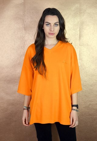 90S VINTAGE MINIMAL ASICS ORANGE OVERSIZED T SHIRT