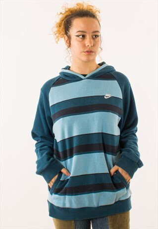 VINTAGE NAVY STRIPED BLUE HOODIE PULLOVER