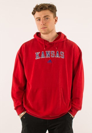 VINTAGE RED ADIDAS KANSAS HOODIE PULLOVER LARGE