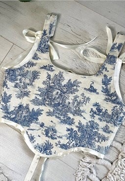 Handmade Toile de Jouy versatile reversible corset