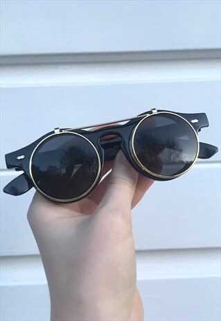 UNISEX VINTAGE STYLE FOLD UP BLACK STEAMPUNK SUNGLASSES
