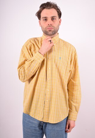 YVES SAINT LAURENT MENS VINTAGE SHIRT LARGE YELLOW CHECK 90S