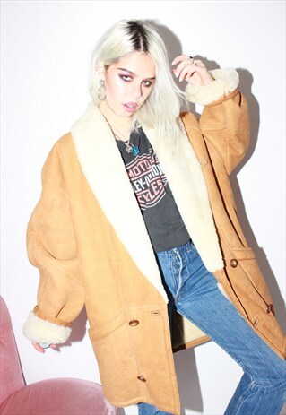 PREMIUM VINTAGE 80S TAN LEATHER SHEEPSKIN SHEARLING JACKET