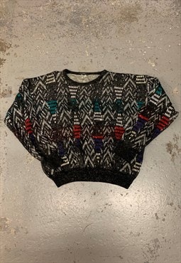 Vintage Abstract Knitted Jumper Patterned Chunky Sweater