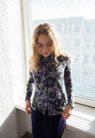 VINTAGE 70'S GREY/PURPLE ABSTRACT PRINT