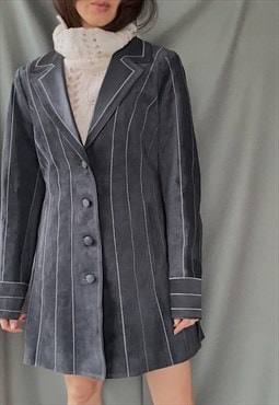 Vintage 70s steel grey striped genuine suede trench coat