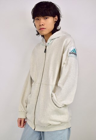 VINTAGE 90S ADIDAS EQUIPMENT LIGHT GREY ZIP UP HOODIE