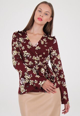 FLORAL PRINT WRAP KIMONO TOP