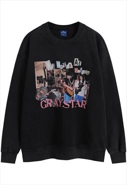 Rocker sweatshirt grunge kids jumper retro poster top black