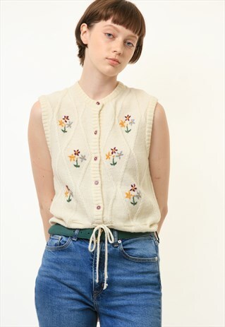 70S BAVARIAN EMBROIDERED KNITWEAR BUTTONS UP VEST 4041