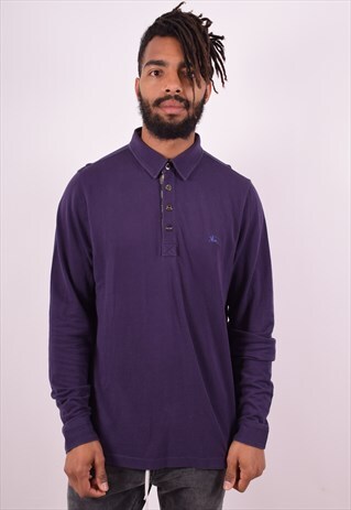 BURBERRY MENS VINTAGE POLO SHIRT LONG SLEEVE XL PURPLE 90S
