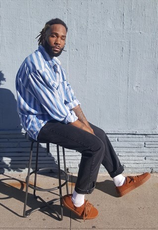 90S PREPPY SKATER LUXURY VERTICAL STRIPE SHIRT XL