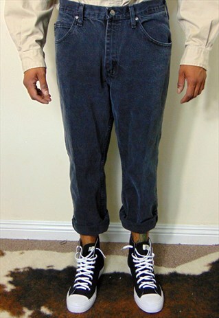 80S 90S CLASSIC HIGH RISE CROPPED FADED BLACK DENIM JEANS 34