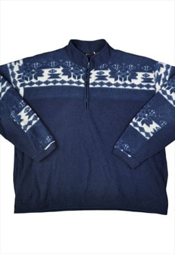 Vintage Fleece 1/4 Zip Retro Pattern Blue XL