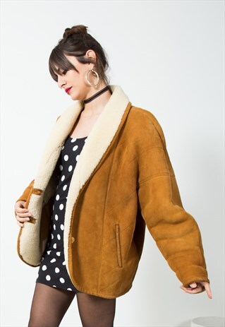 VINTAGE SUEDE SHEARLING SHEEPSKIN COAT / S136